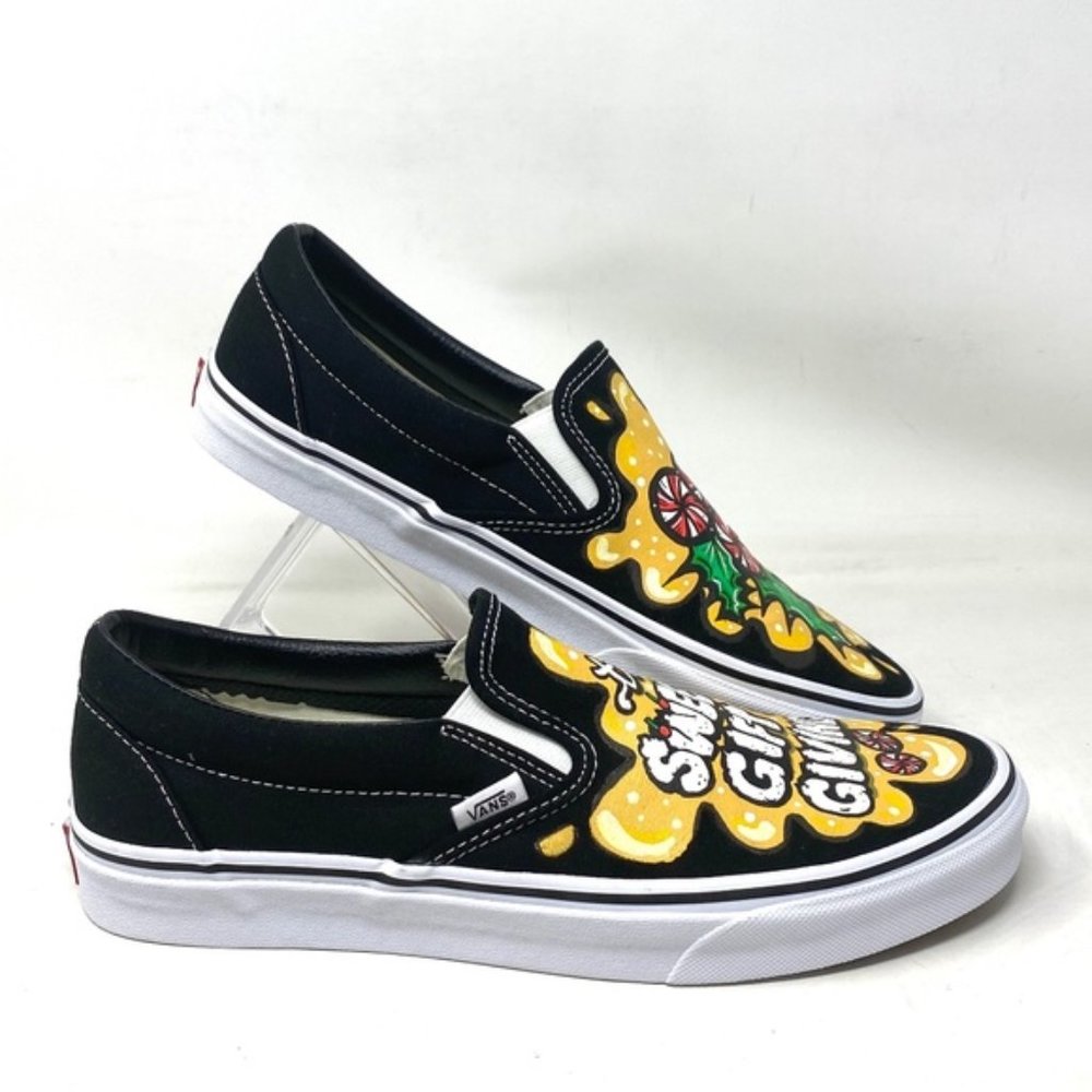 VANS Slip On Sneakers Canvas Yellow Black Men's Skate Low Top Custom Alsu01247
